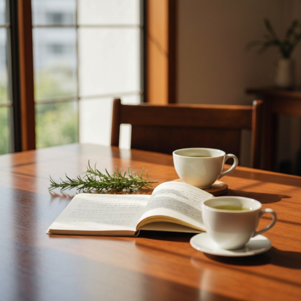 Refined workspace with notebook and herbs